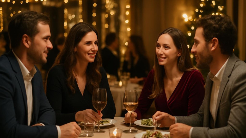 Gruppo di adulti in contesto conviviale per Capodanno