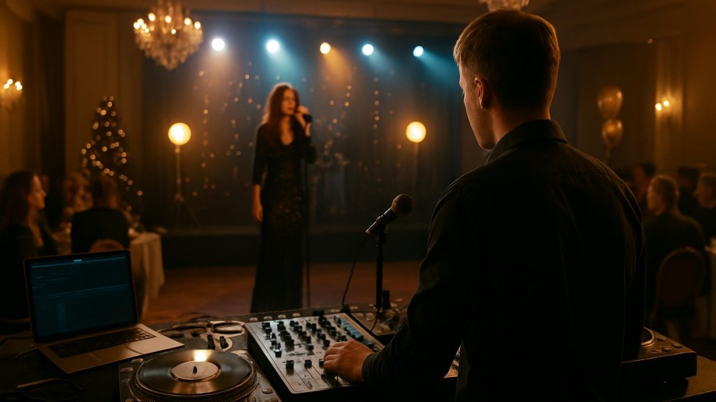 DJ o cantante in una sala eventi per Capodanno